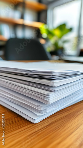 Stack of Papers Sits on Woo...