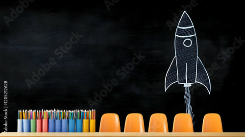 Rocket Launch Drawn on Chal...