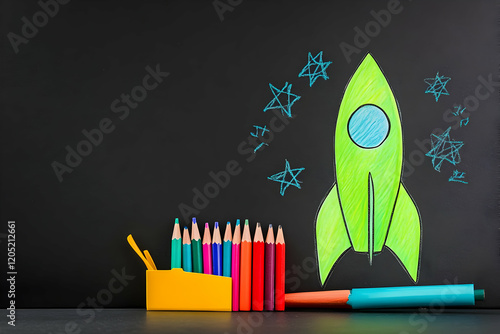 Green Rocket Ship Drawn on ...