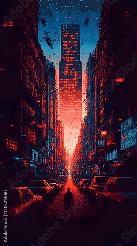 Pixel Art Cityscape with Lo...