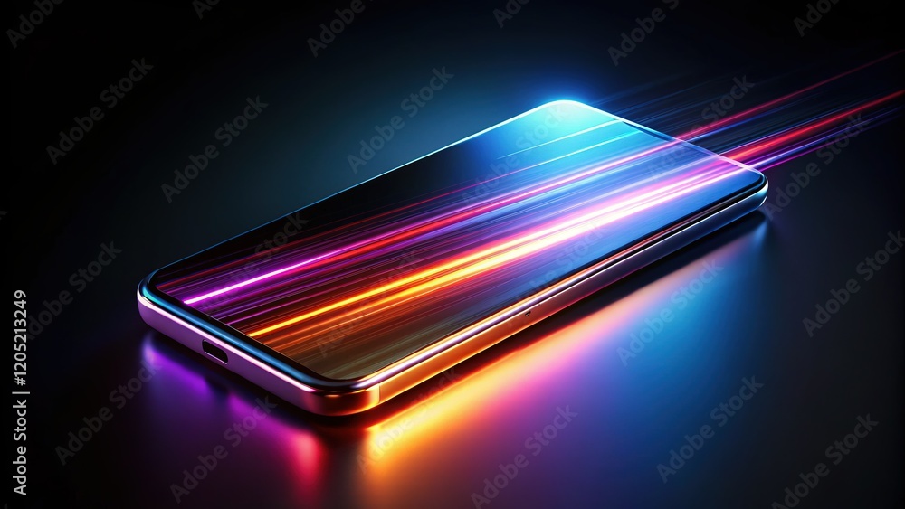 Floating Smartphone, Minimalist Black Background, Long Exposure 3D Render - Stock Photo Floating Smartphone, Minimalist Black Background, Long Exposure 3D Render - Stock Photo