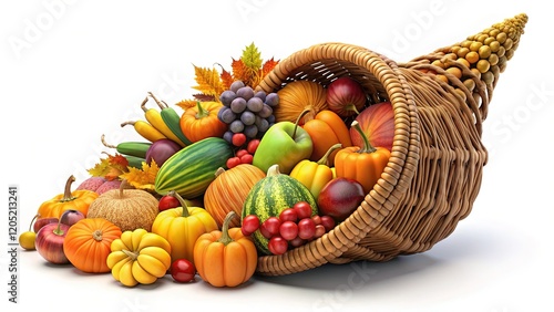 Empty Cornucopia, Isolated White Background - High-Resolution Stock Photo