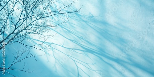 Light Blue Minimalist Abstract Background with Delicate Branch Shadows - Stock Photo