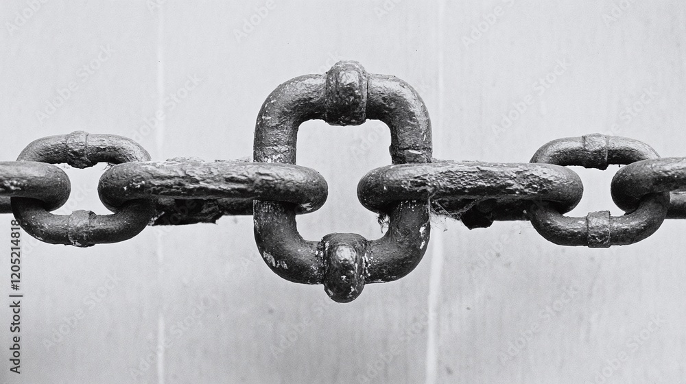 A chain breaking in the middle with each half falling in opposite directions. A chain breaking in the middle with each half falling in opposite directions.