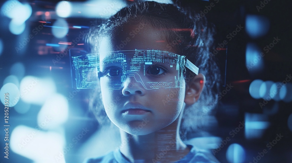 A child learning coding through an interactive AI-based platform at home symbolizing educational autonomy. A child learning coding through an interactive AI-based platform at home symbolizing educational autonomy.