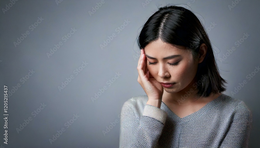 うつむいて落ち込む女性 うつむいて落ち込む女性