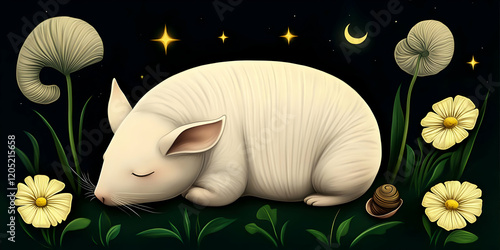 White Rodent Sleeps Peacefu...