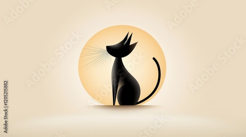 A charming minimalist cat illustration, sketched with sleek black lines and accented by a warm beige background for a contemporary vibe. photo