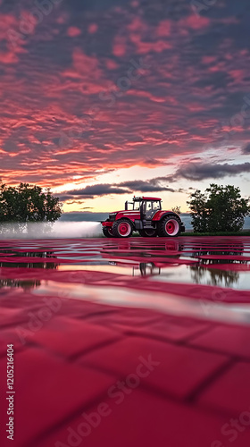 Red Tractor Navigates Flood...