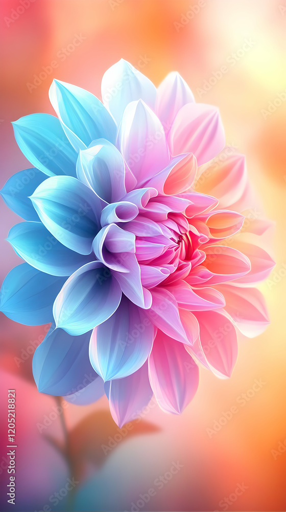 Fototapeta premium A Vibrant Flower Blooms with Pastel Hues on a Soft Blurred Background.
