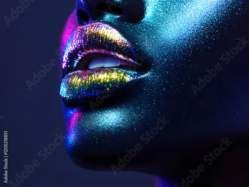 Close-up of Glittery Lips a...