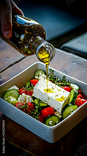 Hand Pours Olive Oil onto F...