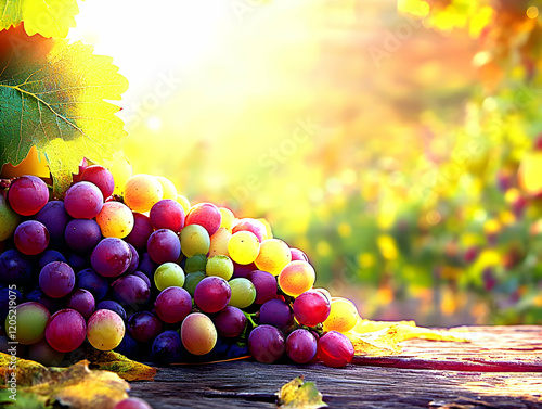 Ripe Grapes Sit on a Wooden...