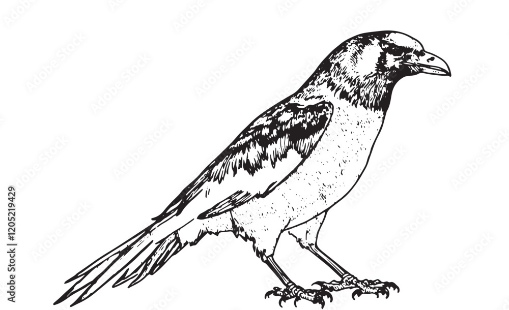 Fototapeta premium Side view of a Carrion Crow, Corvus corone, White logo icon illustration white background