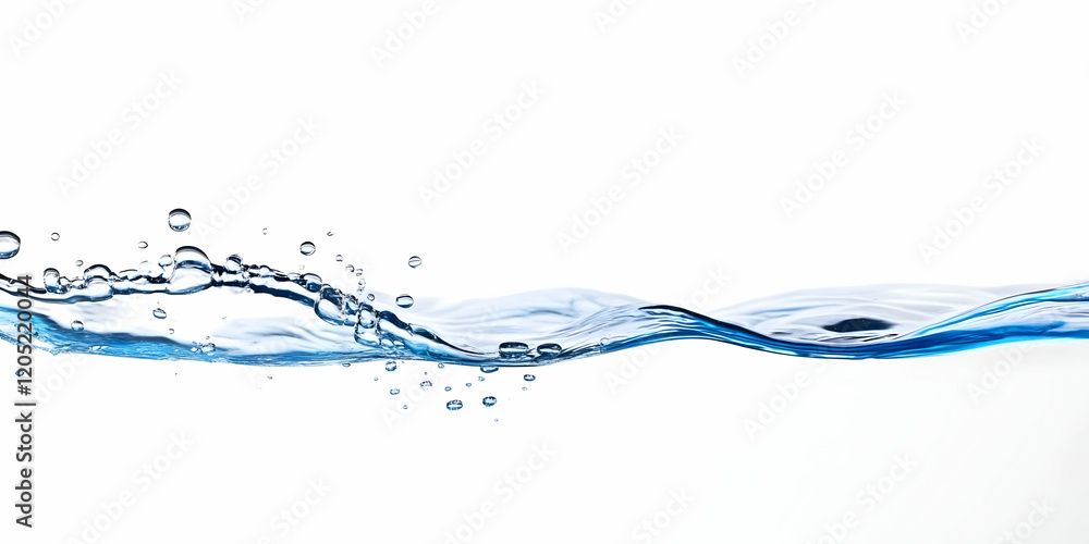 Clear Blue Water Wave Splashes and Bubbles Dynamically on White Background Clear Blue Water Wave Splashes and Bubbles Dynamically on White Background