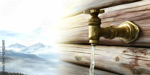 Brass Faucet Pours Water on...