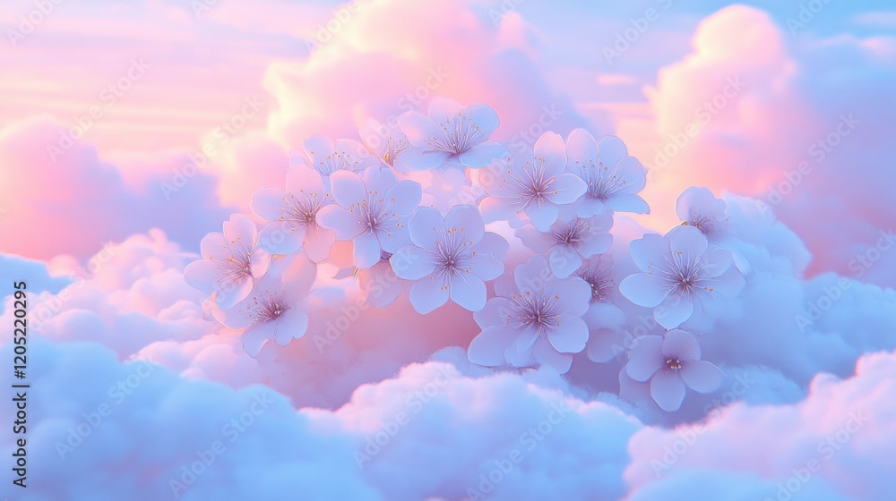 Dreamy Pink Clouds with Delicate Cherry Blossom Flowers Dreamy Pink Clouds with Delicate Cherry Blossom Flowers