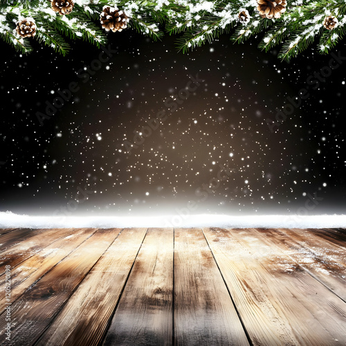 Snowy Wooden Table with Pin...