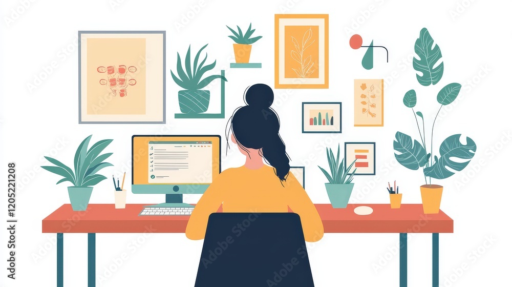 A part-time worker in a relaxed home office, juggling work and personal life, with a bright workspace that reflects a flexible career choice. A part-time worker in a relaxed home office, juggling work and personal life, with a bright workspace that reflects a flexible career choice.