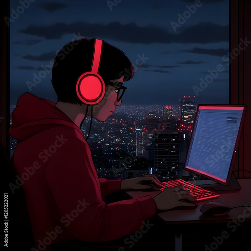 Person Works on Computer at...
