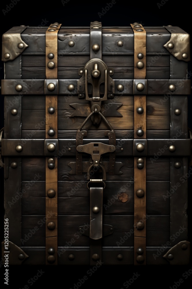 Fototapeta premium A vintage wooden chest adorned with metal fittings and intricate details.