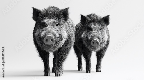 Wallpaper Mural Two wild boars facing forward on white background. Torontodigital.ca