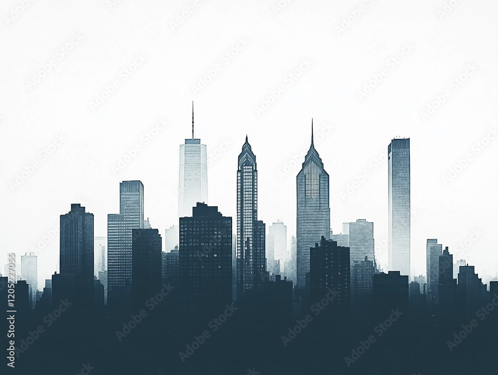 A city skyline with tall buildings and a cloudy sky A city skyline with tall buildings and a cloudy sky