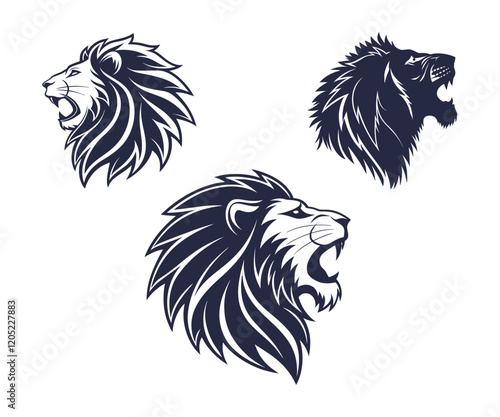 lion silhouette ,stikar icon typ 3 set with white bg