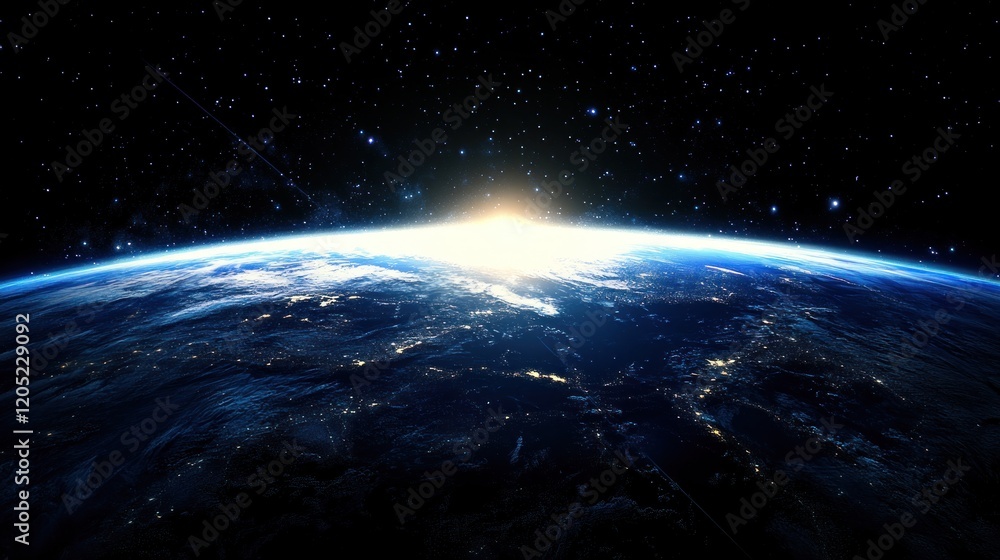 Fototapeta premium Night planet earth from space with light lines of communication and connection. Business and finance, concept. Global communications system and the World Wide Web. Technologies and communications.
