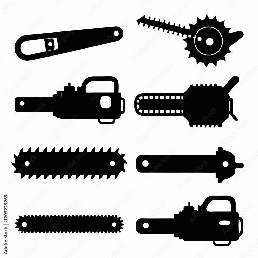 Vector Illustration of Various Chainsaw Components Vector Illustration of Various Chainsaw Components