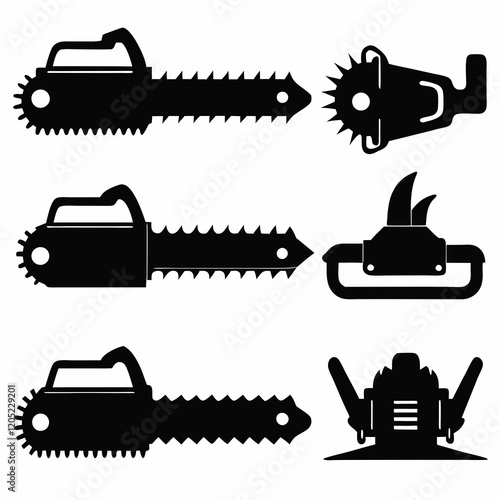 Vector Illustration of Various Chainsaw Components