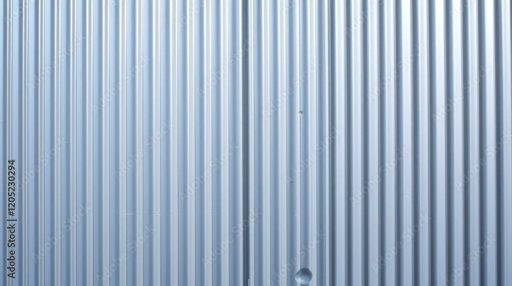 Fototapeta premium Textured zinc aluminum background, vertical pattern emphasized, shadow subtly placed in the bottom left, wall shows a small dent, the overall feel is adorable and cute