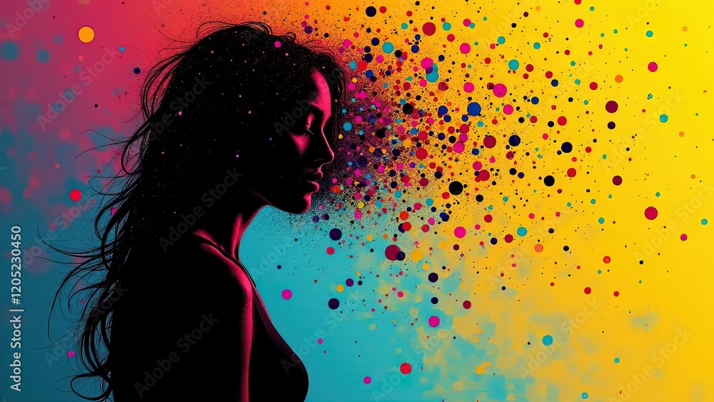 custom made wallpaper toronto digitalA shadow of a person dissolving into particles of light, with vibrant colors emerging from the darkness, symbolizing the return of vitality and hope.