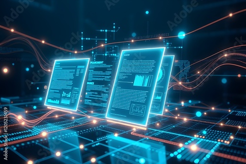Digital documents created using future world technology. automated invoice and receipt management concept.	