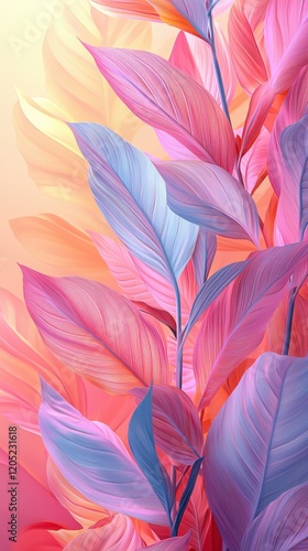 Wallpaper Mural Abstract leaves in shades of pink, peach, and blue create a vibrant botanical art piece Generated AI Torontodigital.ca