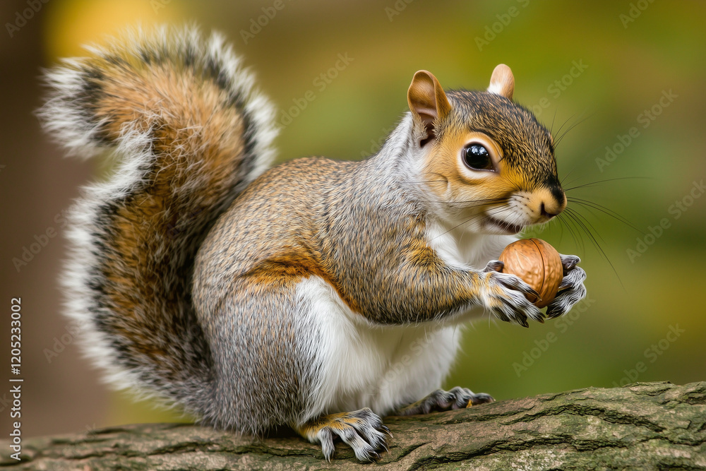 Squirrel holding a nut sitting on a tree branch. Squirrel holding a nut sitting on a tree branch.