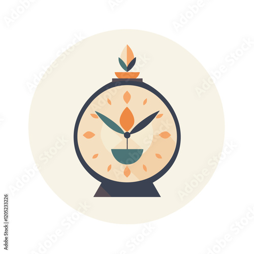 Flat icon of a balanced Ayurvedic clock, styled in soft earthy tones with modern simplicity.