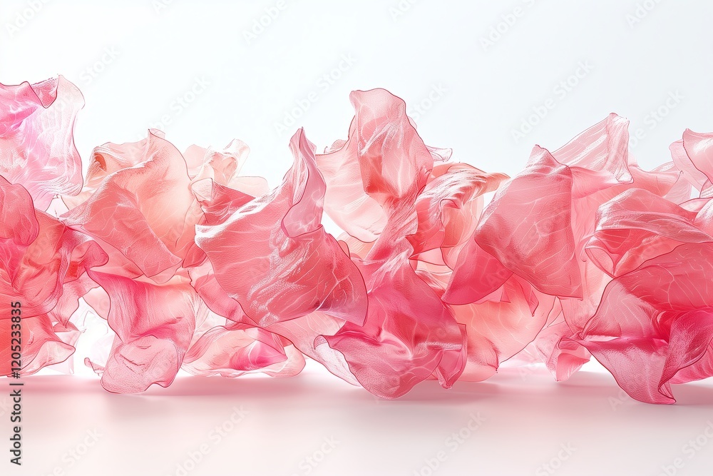 Delicate pink floral fabric art displaying texture and soft color variations. Delicate pink floral fabric art displaying texture and soft color variations.