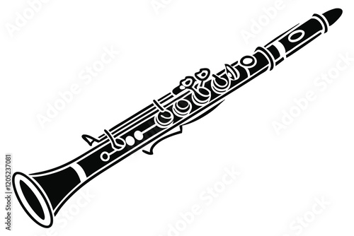 black color line art Oboe silhouette vector illustration white background A.eps