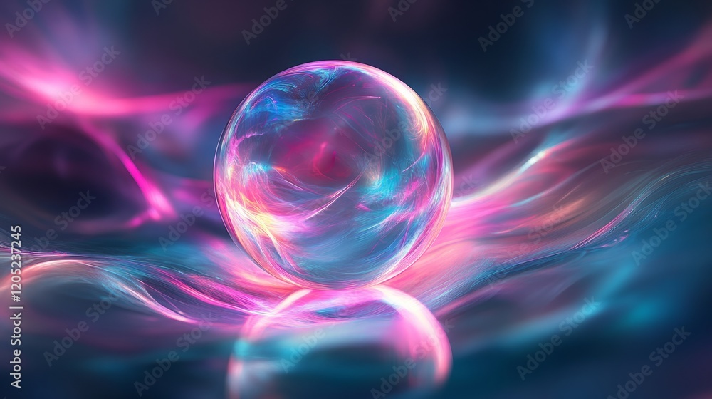 Abstract translucent pastel orb glowing softly on a dark mirror-like background Abstract translucent pastel orb glowing softly on a dark mirror-like background