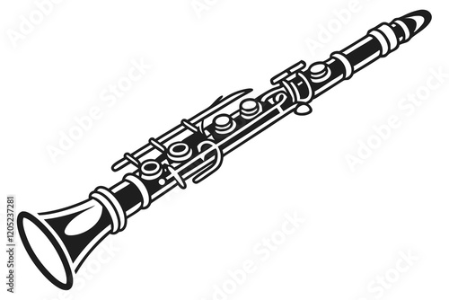 black color line art Oboe silhouette vector illustration white background C.eps