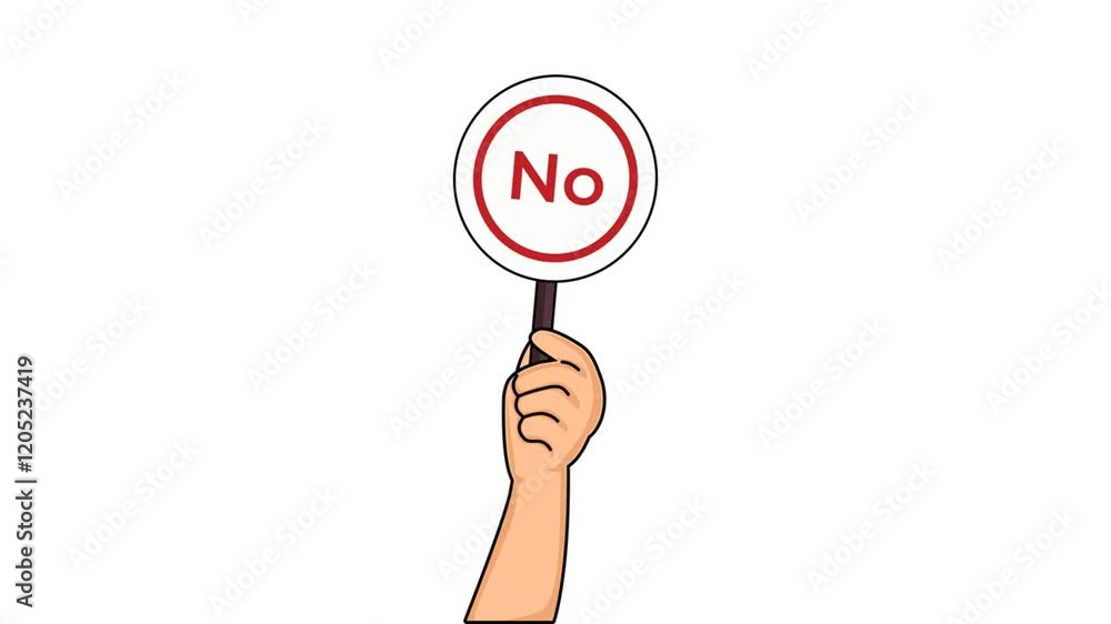 hand animation with sign to vote no. Not agree. No choice. Vote. Polling hand animation with sign to vote no. Not agree. No choice. Vote. Polling