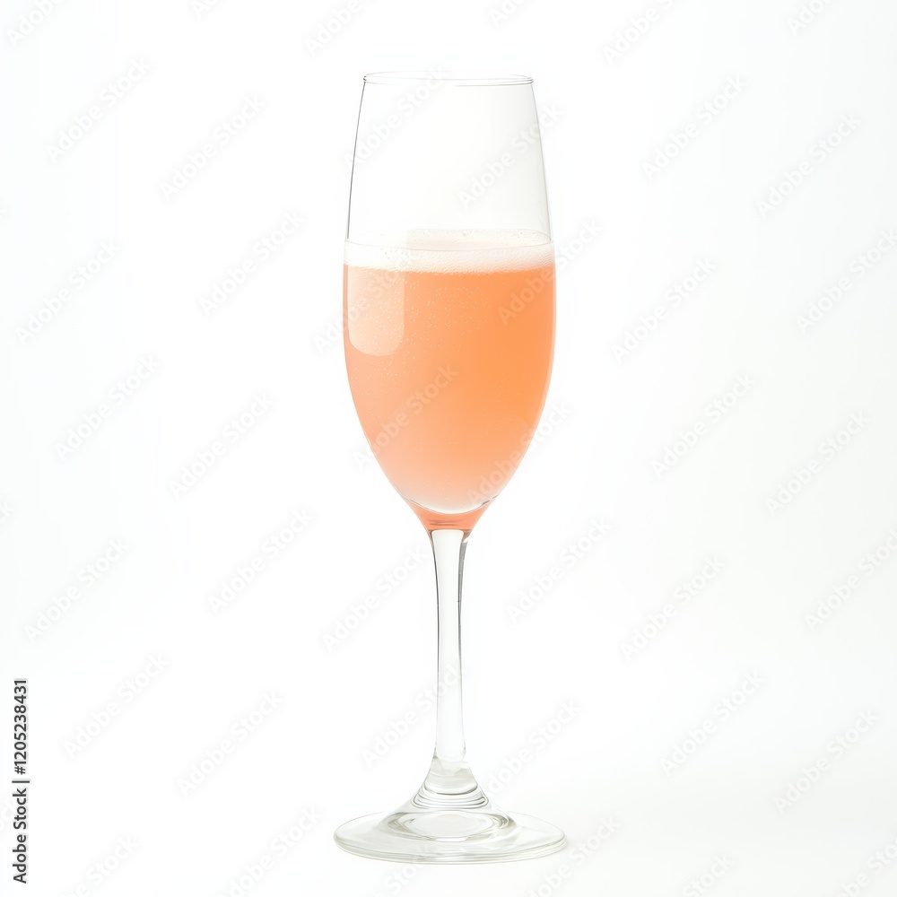 A delicate Bellini in a tulip glass, blending peach puree with sparkling wine, showcasing the soft pink hues and the elegant presentation of the drink A delicate Bellini in a tulip glass, blending peach puree with sparkling wine, showcasing the soft pink hues and the elegant presentation of the drink