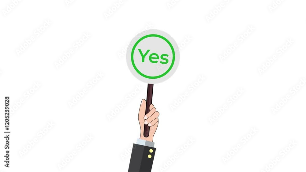 animation of hand hold signboard yes symbol for vote. Yes choice. Yes or no choice. polling animation of hand hold signboard yes symbol for vote. Yes choice. Yes or no choice. polling