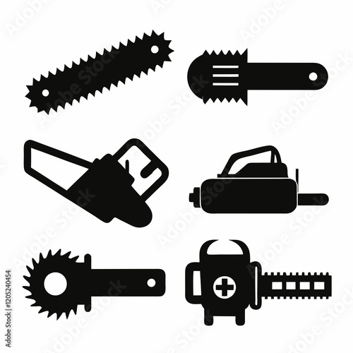 Collection of Silhouetted Chainsaw and Saw Blades