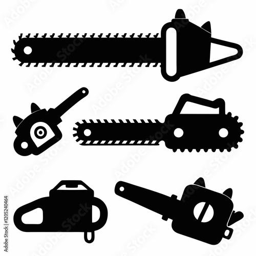 Collection of Silhouetted Chainsaw and Saw Blades