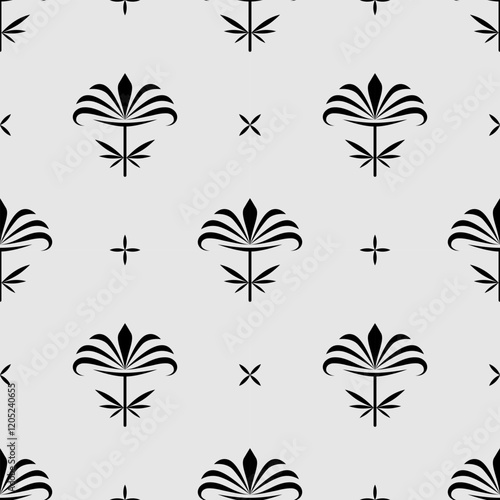 seamless botanical pattern of painted oriental motifs 