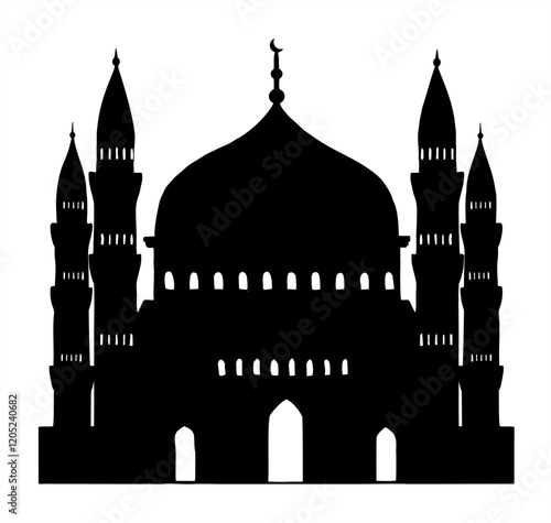 Mosque Hand drawing design. Islamic symbol sign isolated on white background. Islamic architecture. Illustration for Ramadan , Eid Al Adha , Eid al fitr