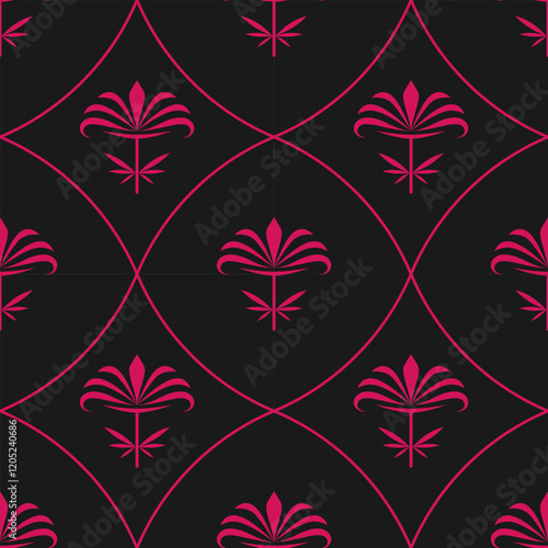 seamless botanical pattern of painted oriental motifs 