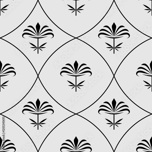 seamless botanical pattern of painted oriental motifs 
